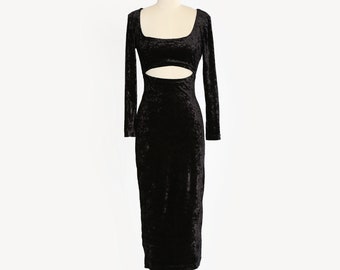 Cutout velvet dress | Vintage 90s black velvet cutout maxi dress