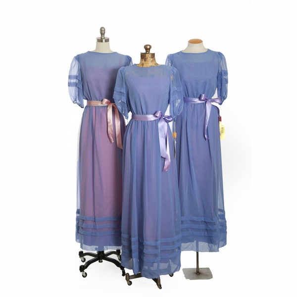 Vintage 70s chiffon maxi dress | 1970s deadstock purple bridesmaid dress