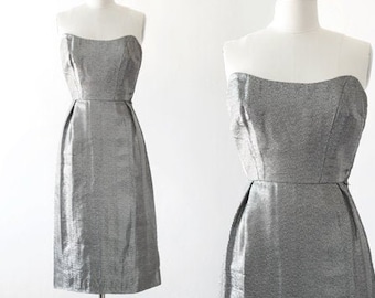 50s silver Lame bombshell dress | Vintage 1950s metal lame wiggle dress