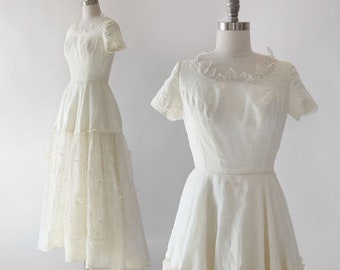 I. Magnin wedding dress | Vintage 1950s Ivory Silk Organza wedding dress | Vintage 50s floral wedding dress XS