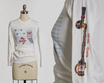 Vintage 80s Budweiser KING OF BEERS 12oz curls long sleeve T - shirt | 1980s Budweiser single stitch tee