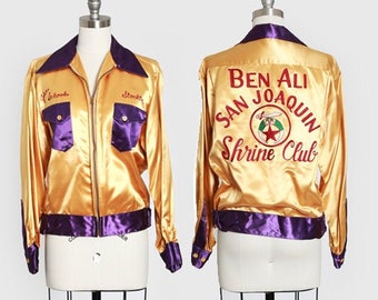 40s satin jacket | Vintage 1940s Shrine Club satin bowling jacket | 1940s chain stitch Shriners club jacket