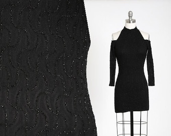 80s black lace metallic cutout sexy bodycon mini dress