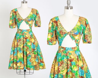 Vintage 90s tropical fruit cotton dress