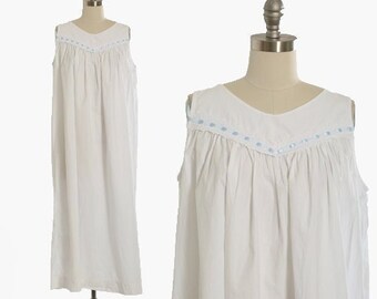 Vintage 80s white cotton ribbon nightie dress nightgown