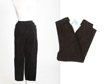 80s deadstock black leather suede pants