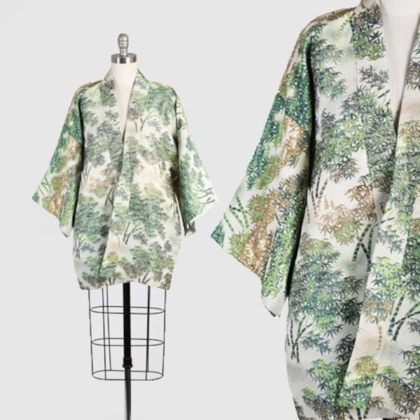 Antiker japanischer Vintage-Kimono aus metallischem Bambusbrokat aus den 50er Jahren