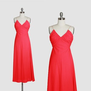 Lilli Diamond neon dress | Vintage 70s Lilli Diamond neon pink rhinestone cocktail party maxi dress XS