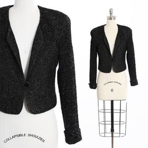 Vintage 90s Y2K black tinsel cropped jacket bolero
