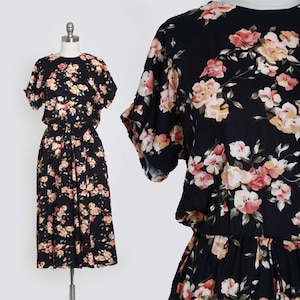 Vintage 90s dark floral rayon maxi dress