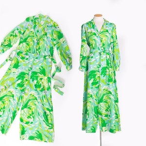 Kamore abstract jumpsuit | Vintage 60s green Jumpsuit | 1960s huge Palazzo jumpsuit