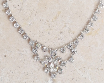Riviere Paste Necklace | Antique vintage Edwardian jeweled paste 12K white gold filed choker | Edwardian paste necklace