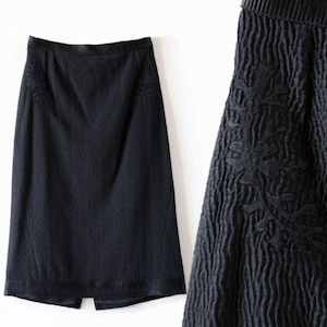 ROCHAS black embroidered appliqué Pencil skirt