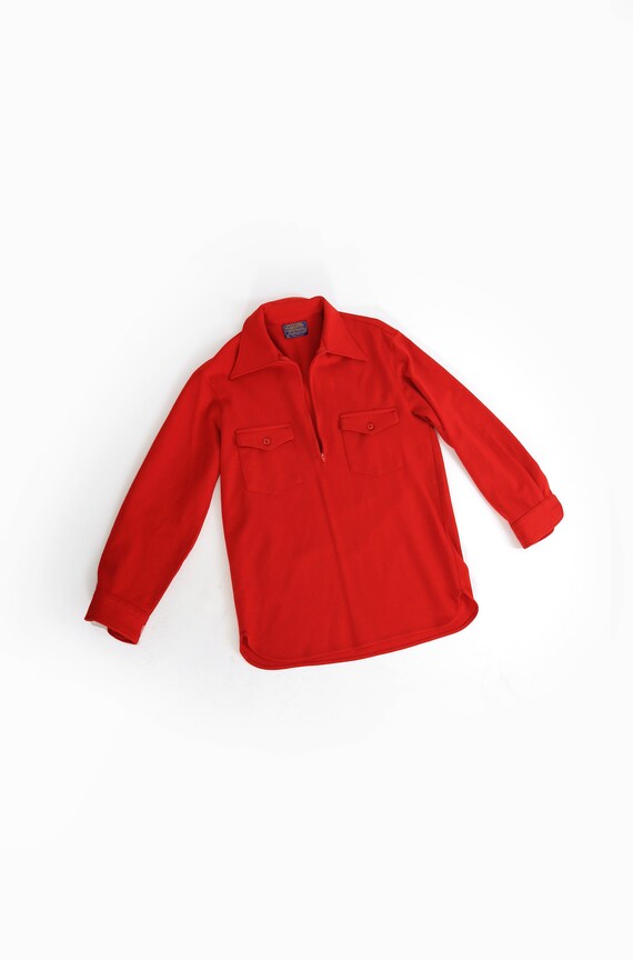 Vintage 60s 70s PENDLETON Red half zip wool shirt… - image 3
