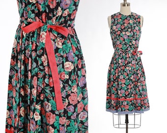 Bella Frankreich botanisches Midikleid | Vintage 90er Jahre florales Viskose Kleid | | 1990er Jahre Fane Schaffhausen Trägerkleid