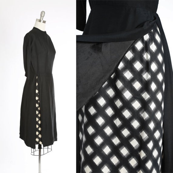 40s Checker dress | Vintage 1940s black + white d… - image 1