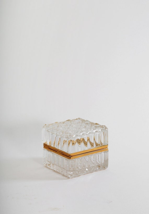 Vintage French cut crystal Jewelry Casket Box