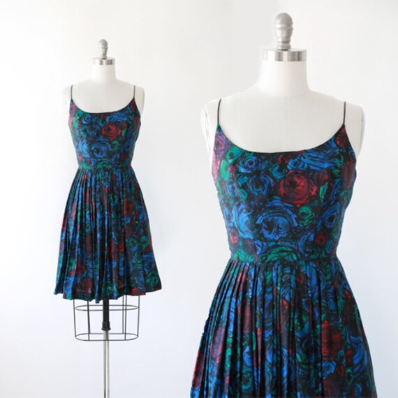 50s floral silk dress | Vintage 50s rose silk dres