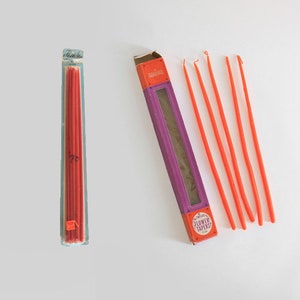 Vintage 70s red and orange slim tapper candles | 1970s deadstock slim candles