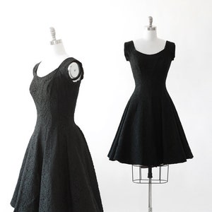 Vintage 50s black floral lace mini dress