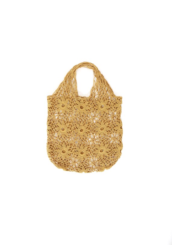 French fish net purse | Vintage 40s floral crochet