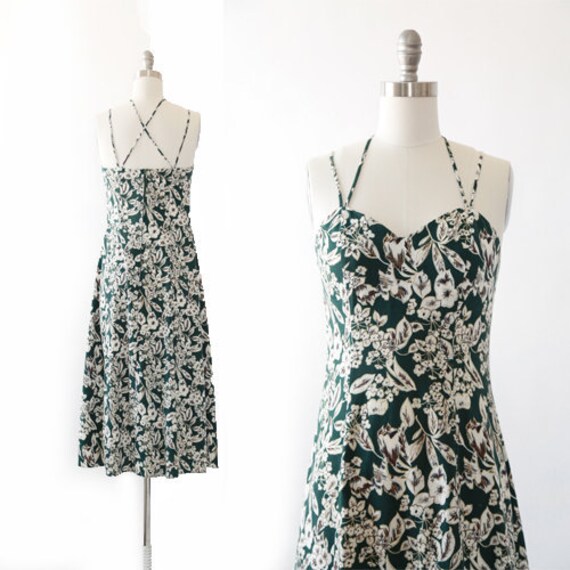 botanical midi dress | Vintage 90s floral criss cr