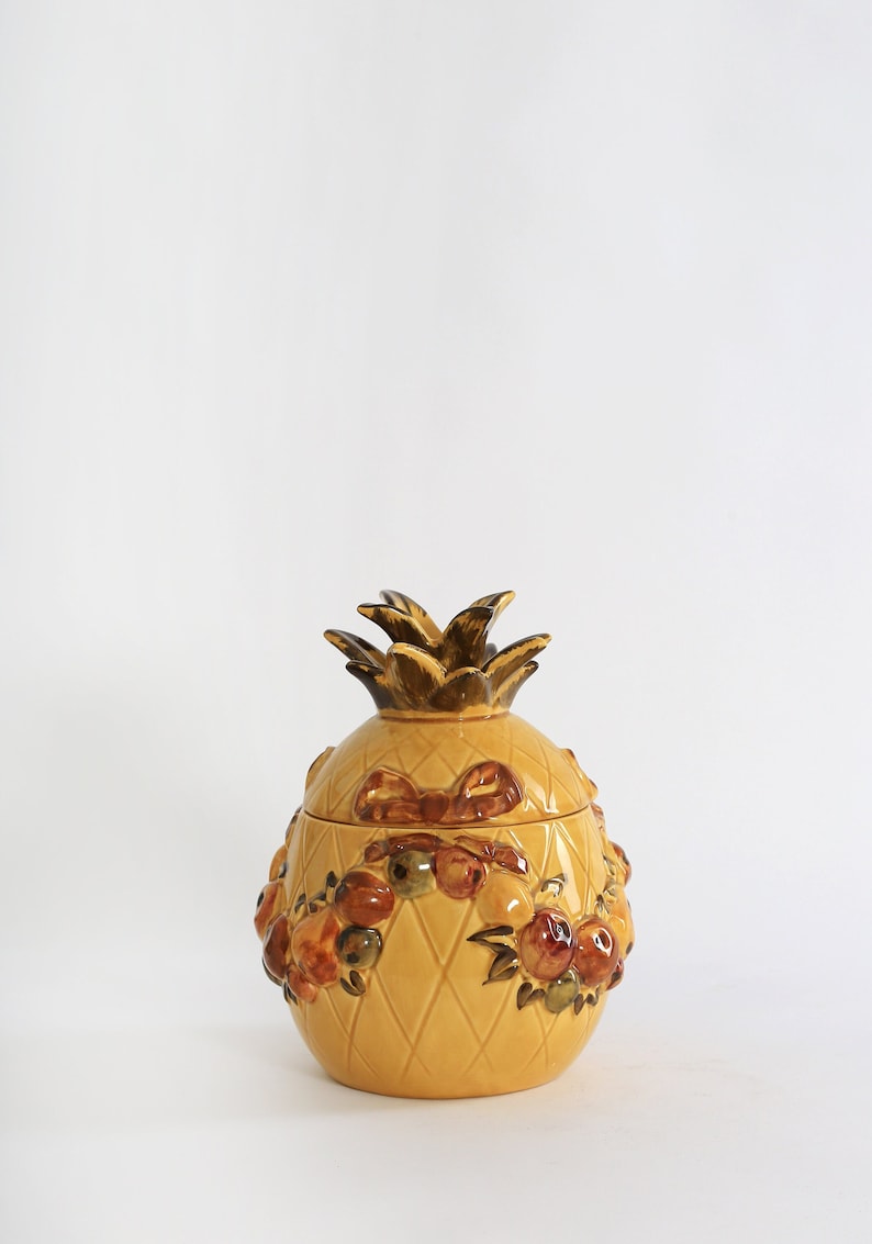Vintage Mid century Modern ceramic pineapple cookie jar image 1