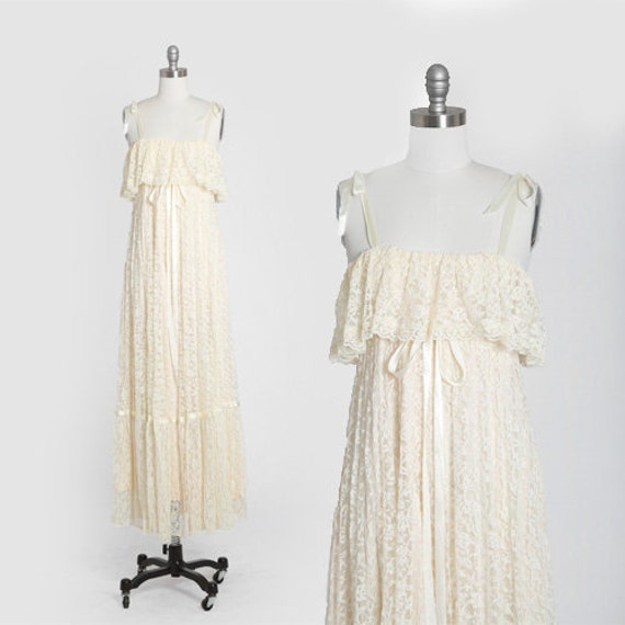 Ivory lace wedding dress | Vintage 70s boho lace w