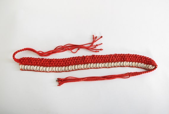 Seashell belt | Vintage red cord Cowrie Sea Shell… - image 4