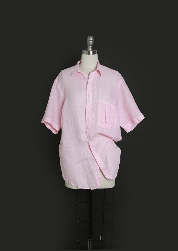 Vintage 90s Saks fits Avenue pink linen blouse - image 1