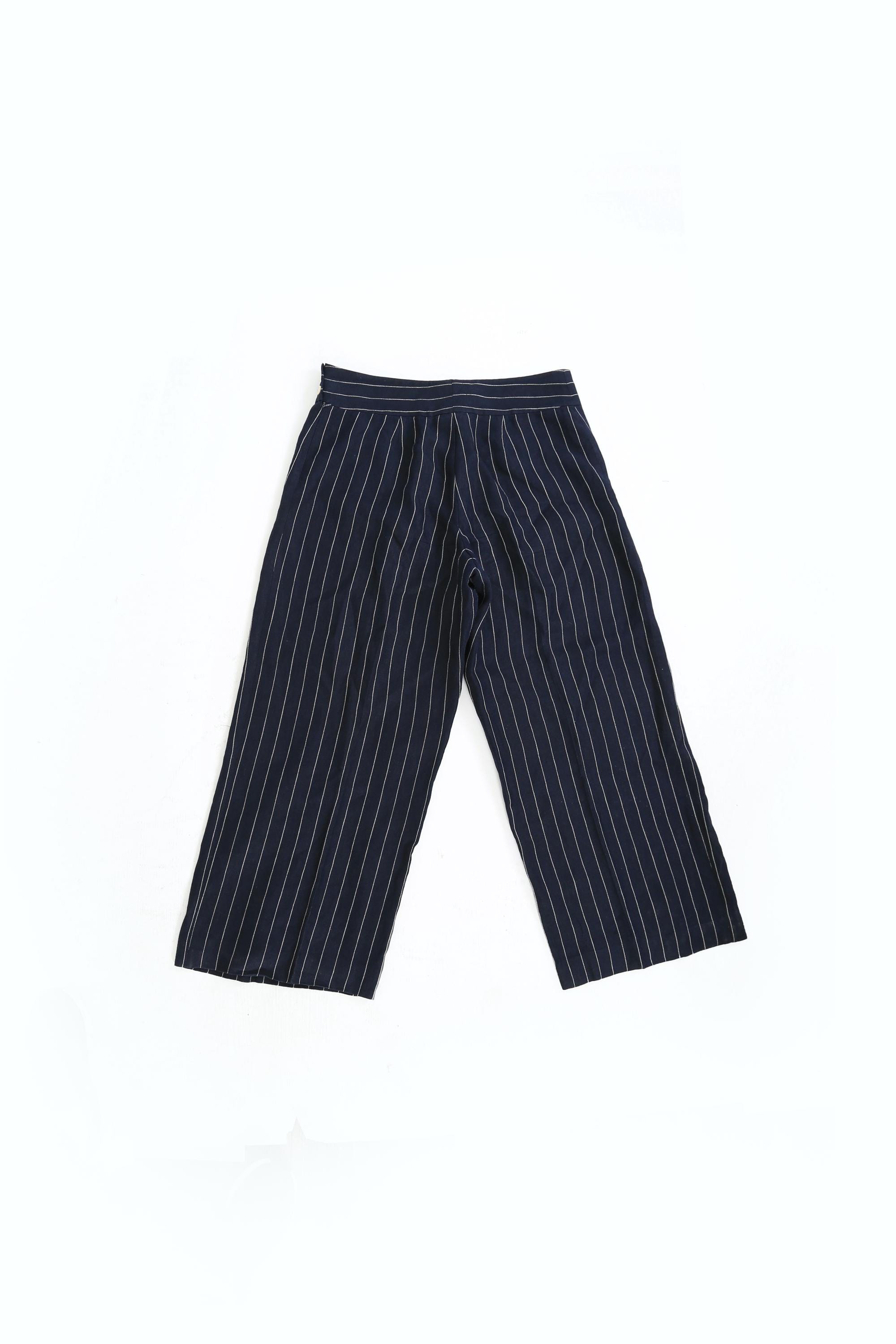 Lauren Ralph Lauren Navy Blue Pin Striped Wide Leg Linen Slacks - Etsy