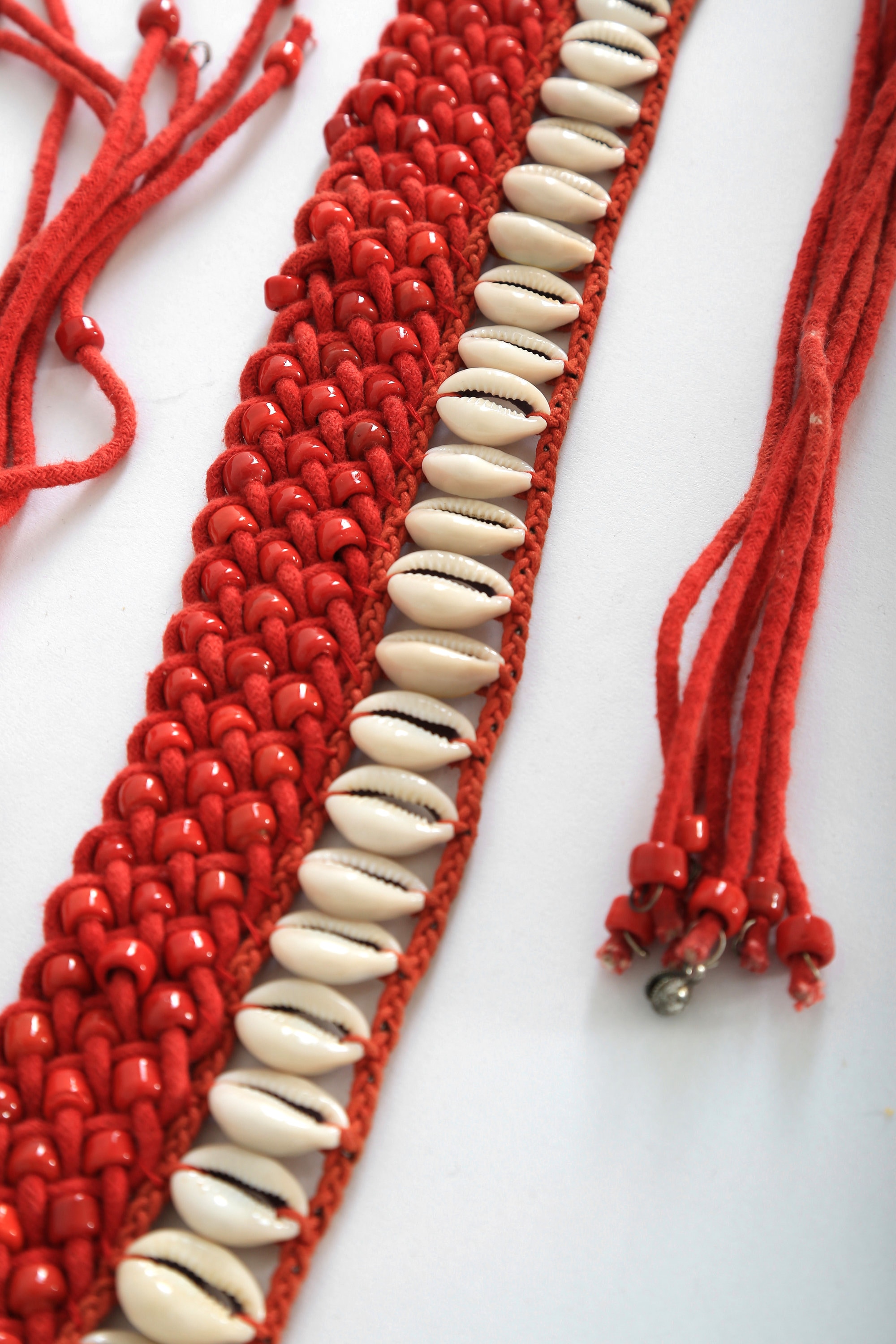 Seashell Belt | Vintage Red Cord Cowrie Sea Shell Beaded  display picture 3