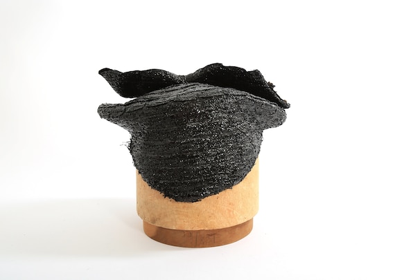 Vintage 1940s black studded straw hat - image 8