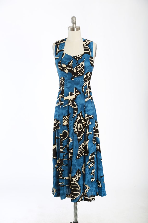 90s abstract criss cross back rayon dress - image 2