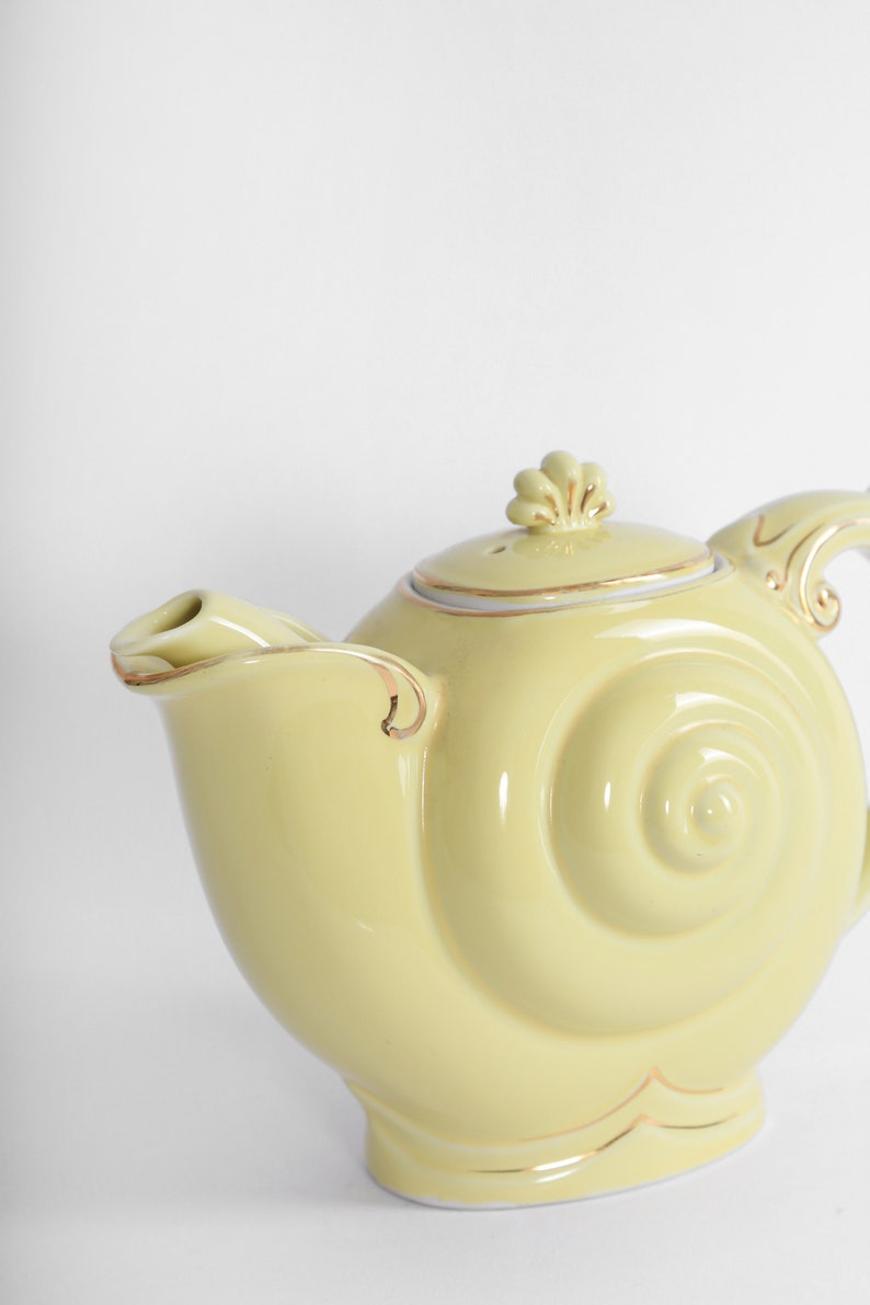 Vintage HALL snail navtilus yellow ceramic teapot image 7