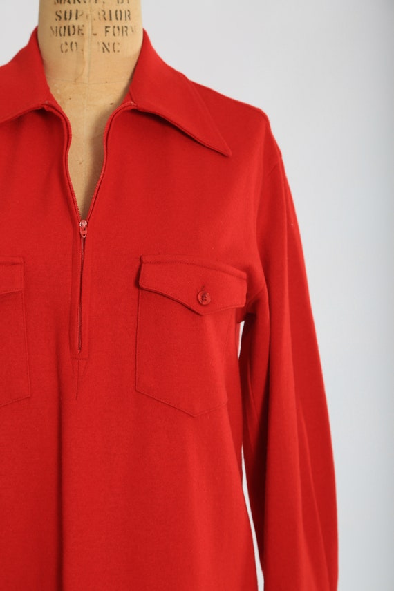 Vintage 60s 70s PENDLETON Red half zip wool shirt… - image 4