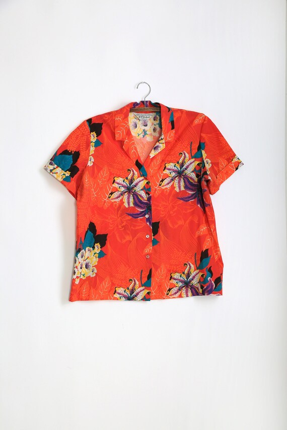 80s Hawaiian shirt | Vintage 1980s tropical lily c