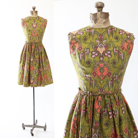 Baroque scroll dress | Vintage 50s silk dress | 50