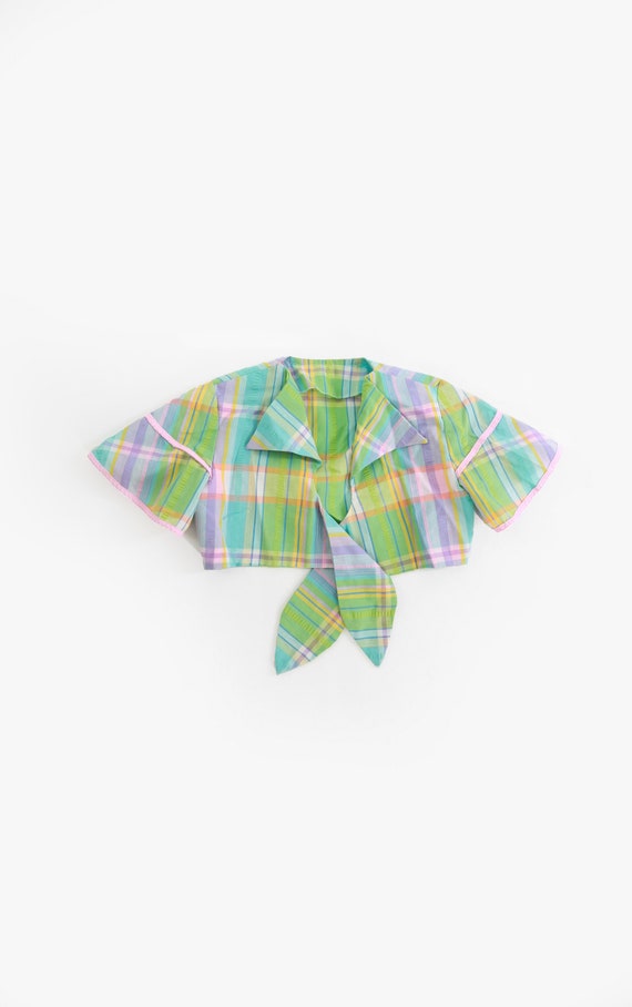 Vintage 1940s girls rainbow pastel plaid tie front