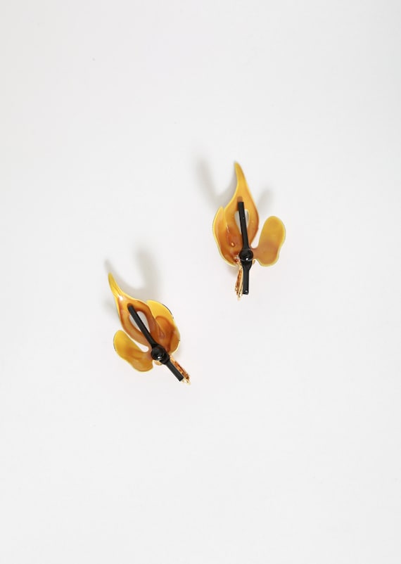60s modernist yellow enamel flower clip on earring