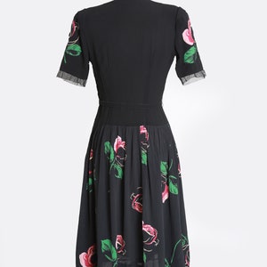 40s rose dress Vintage 40s black floral Appliqué rose midi dress image 10