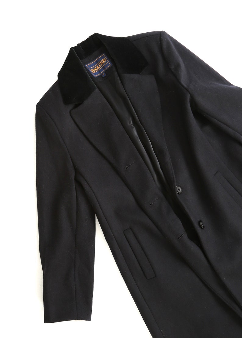 90s black wool coat Vintage 1990s PENDLETON black velvet Merino wool long oversized coat image 8