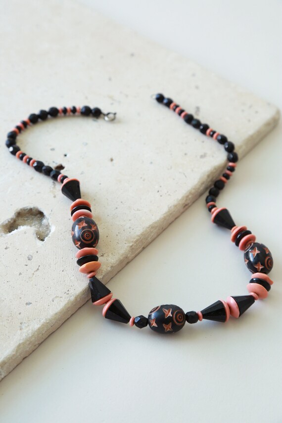 Antique carved beaded Necklace | vintage 40s carve