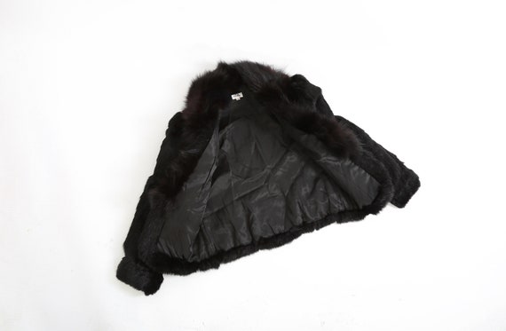 Vintage 80s black plush Rabbit Fur Coat chubby St… - image 8