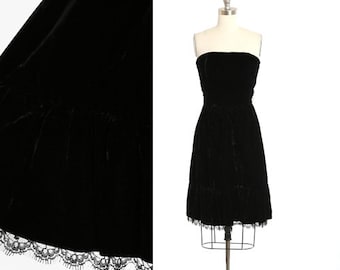 Vintage 1950s black velvet lace dress