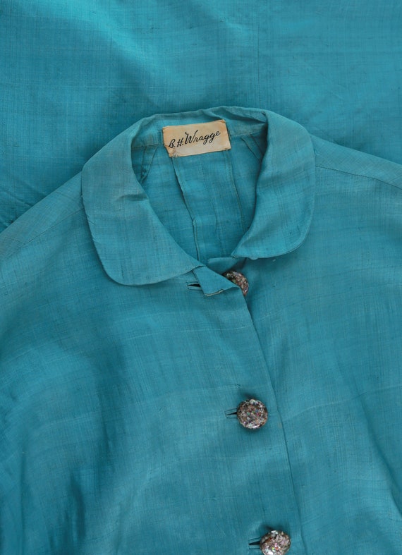 50s silk dress | Vintage 1950s B H Wragge blue si… - image 2