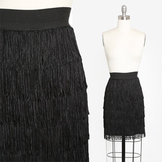 Vintage 80s black fringe mini skirt