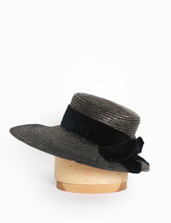 40s straw hat | Vintage 1940s large brim black st… - image 8