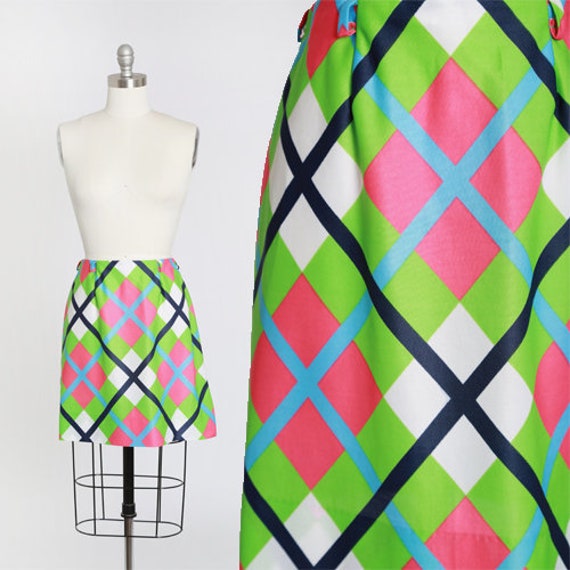 60s argyle neon mini skirt