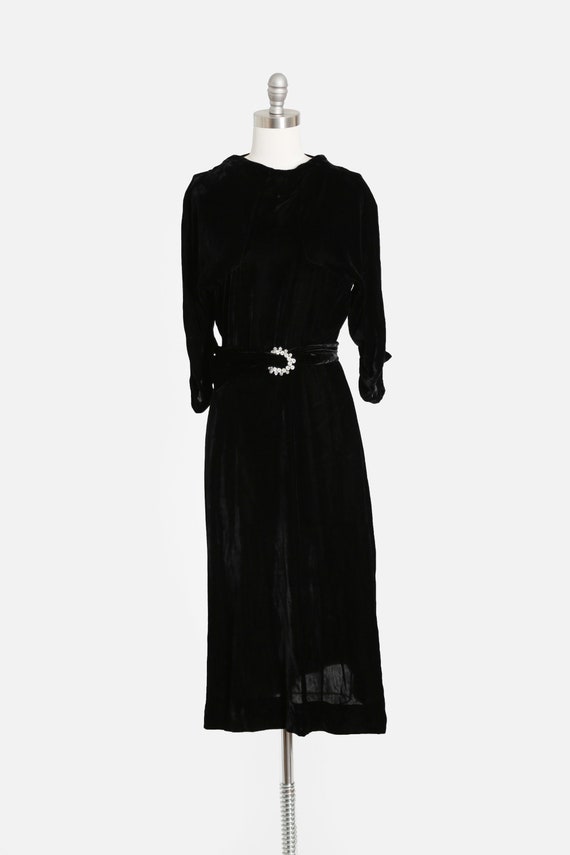 40s black silk velvet dress | Antique Vintage 194… - image 2